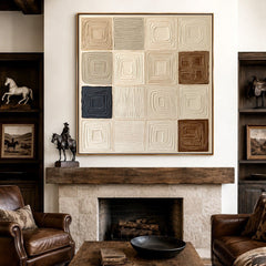 Neutral Square Rhythm – Abstract Geometric Textured Wall Art