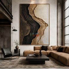 Noir Gilded Drift – Abstract Organic Textured Wall Art