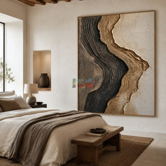 Noir Gilded Drift – Abstract Organic Textured Wall Art