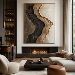 Noir Gilded Drift – Abstract Organic Textured Wall Art