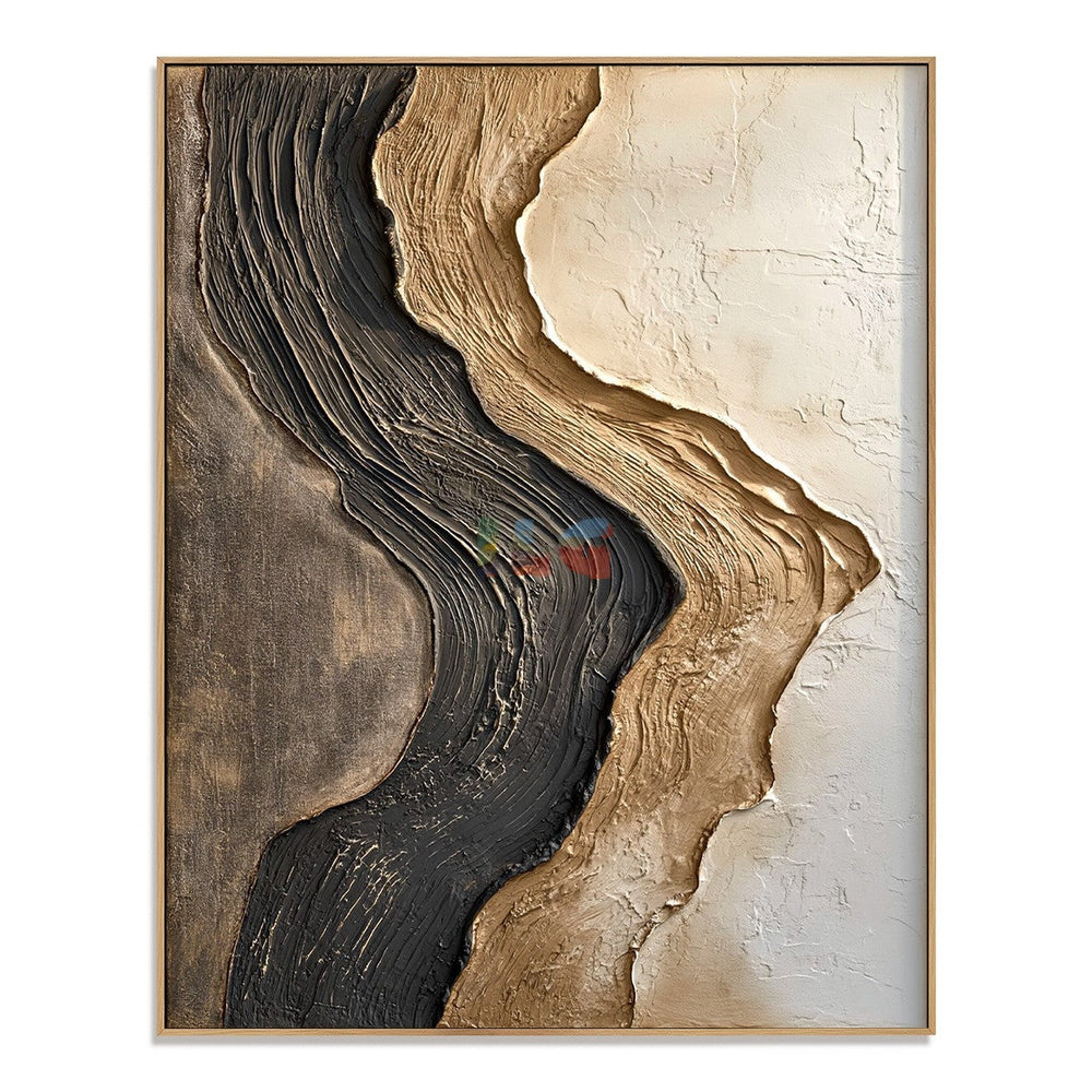 Noir Gilded Drift – Abstract Organic Textured Wall Art hand-painted wall art