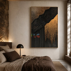 Onyx Cascade Divide – Abstract Wabi-Sabi Textured Wall Art