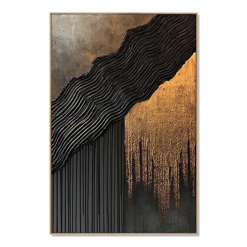 Onyx Cascade Divide – Abstract Wabi-Sabi Textured Wall Art hand-painted wall art