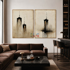 Shadow Signal Towers – Abstract Urban Textured Wall Art