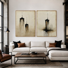 Shadow Signal Towers – Abstract Urban Textured Wall Art
