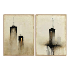 Shadow Signal Towers – Abstract Urban Textured Wall Art hand-painted wall art
