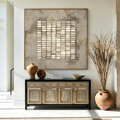 Stone Rhythm – Neutral Abstract Grid Textured Wall Art