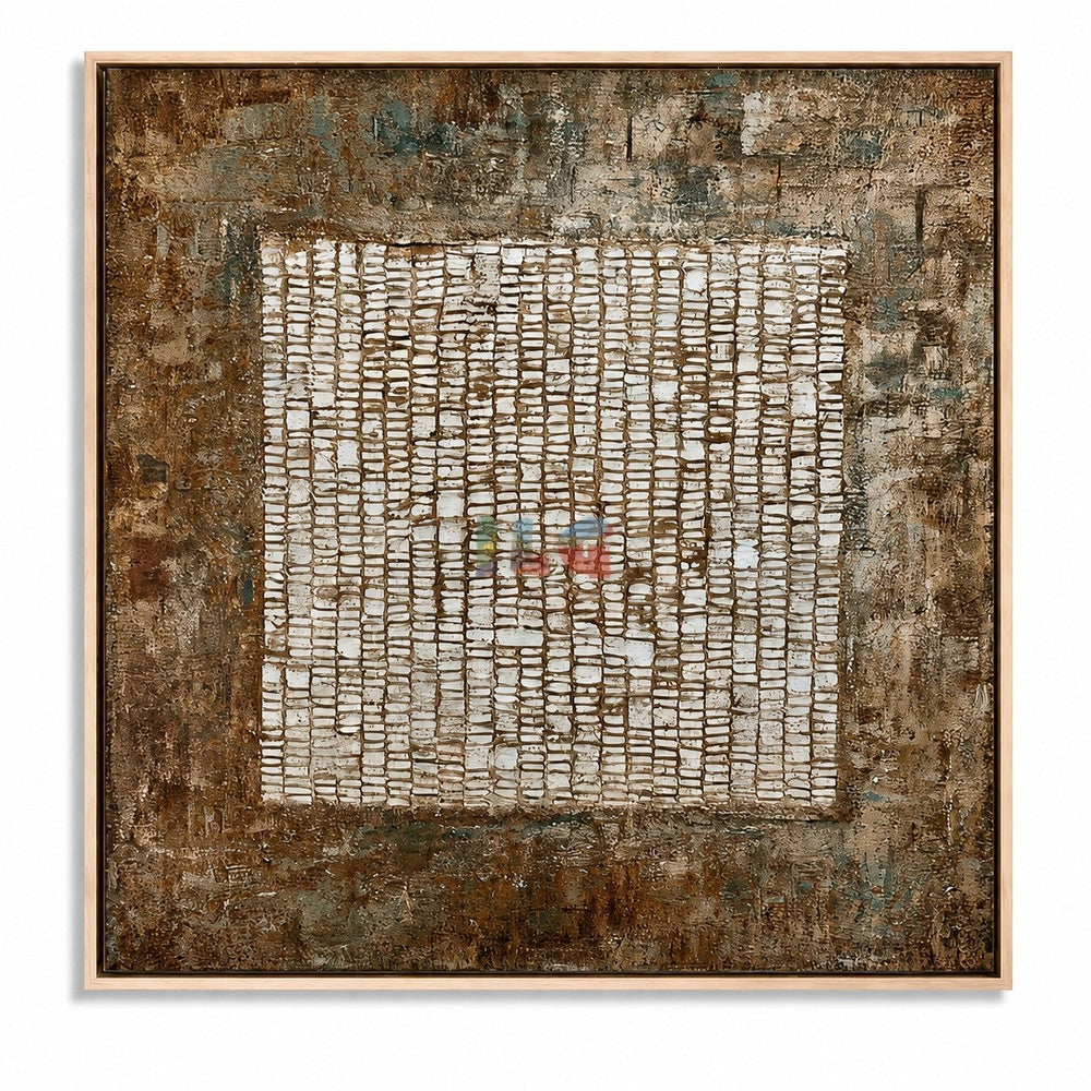 Weathered Grid Memory – Abstract Industrial Textured Wall Art hand-painted wall art