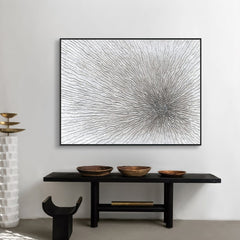Radiant Burst – White Textured Abstract Painting on Canvas