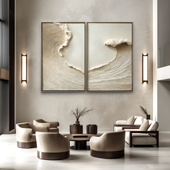 Tidal Whispers – Textured Minimalist Coastal Wave Diptych