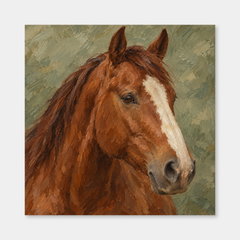 Chestnut & Sage horse head study oil painting on a neutral gray background