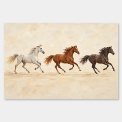 Three Horses Running oil painting on a neutral gray background