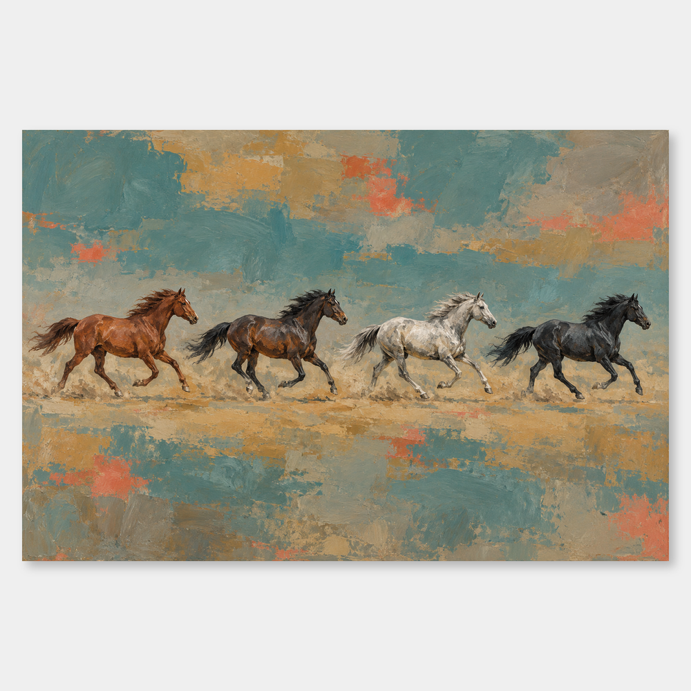 Horse Herd in Color Fields oil painting on a neutral gray background
