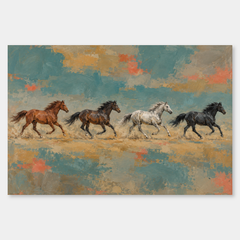 Horse Herd in Color Fields oil painting on a neutral gray background