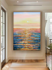 Abstract Sunset Modern Wall Art Acrylic Painting Large Texture Sea Surface Landscape Oil Painting Home Decor
