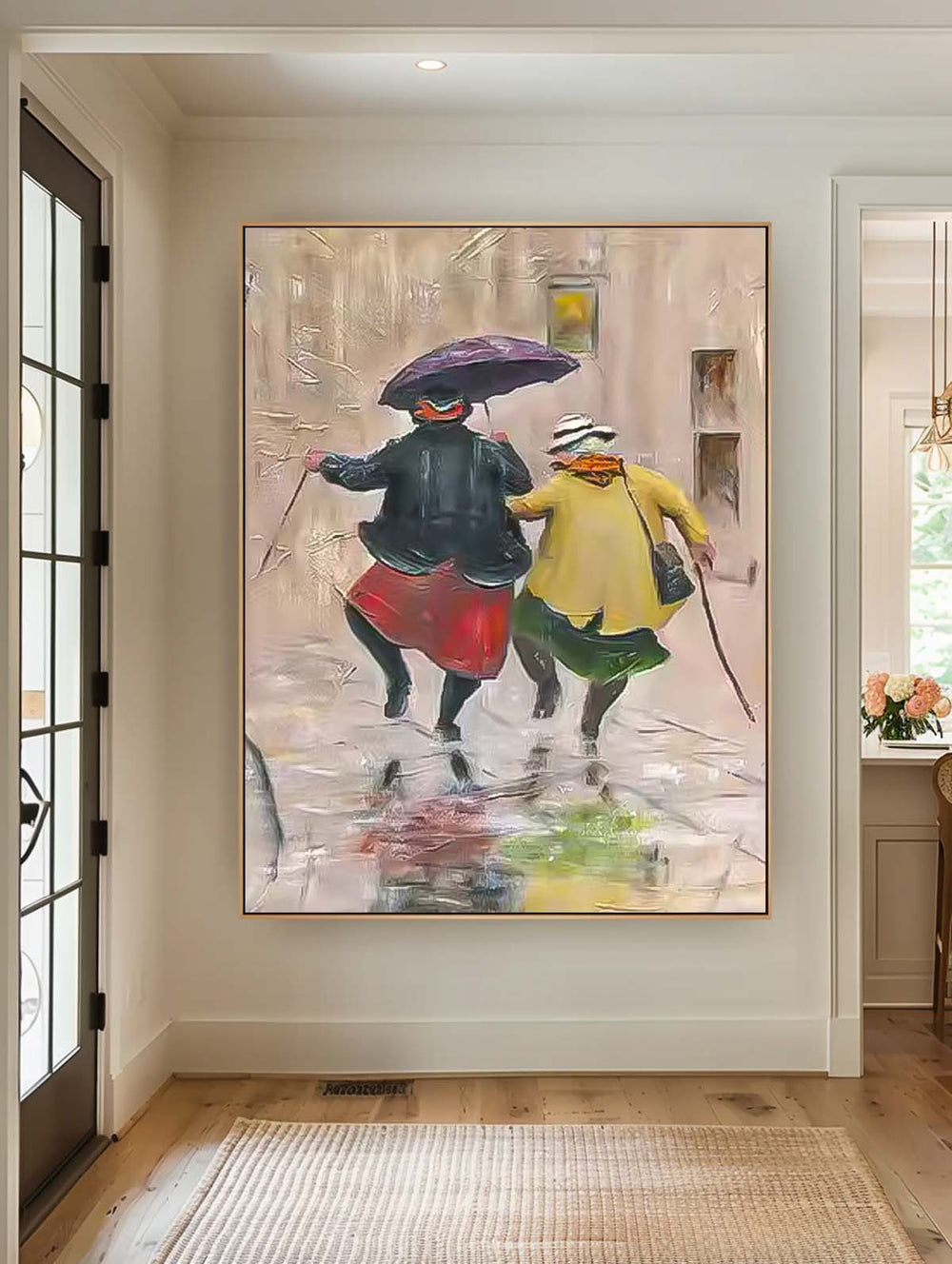 Rainy Day Cute Women Portrait Painting Original Humored Wall Art Interesting Medieval Style Art