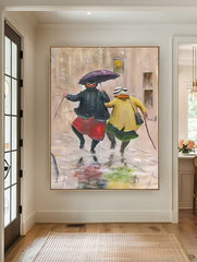 Rainy Day Cute Women Portrait Painting Original Humored Wall Art Interesting Medieval Style Art