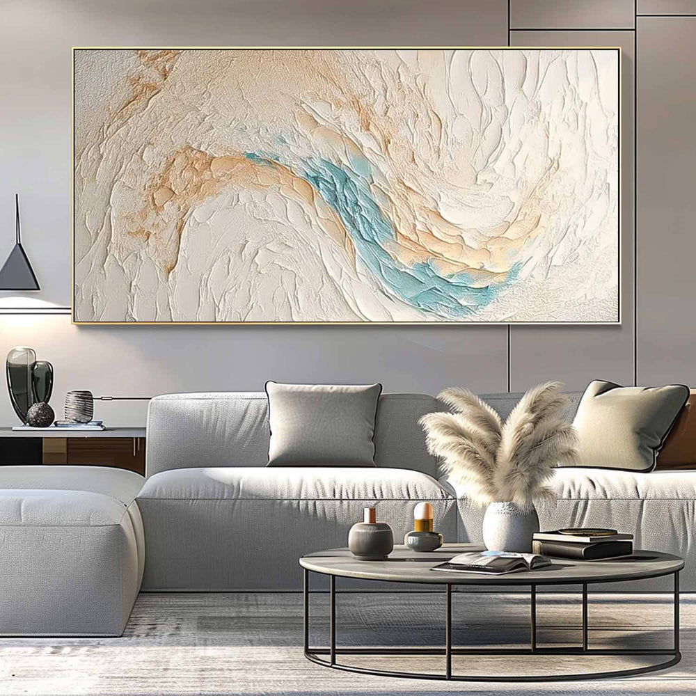 White Texture Ocean Abstract Oil Painting Large Ocean Original Green Painting On Canvas Modern Wall Art Living Room Decor