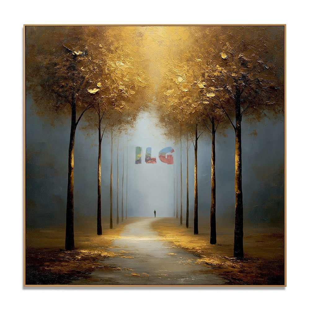 Golden Silence Avenue – Landscape Wall Art hand-painted wall art