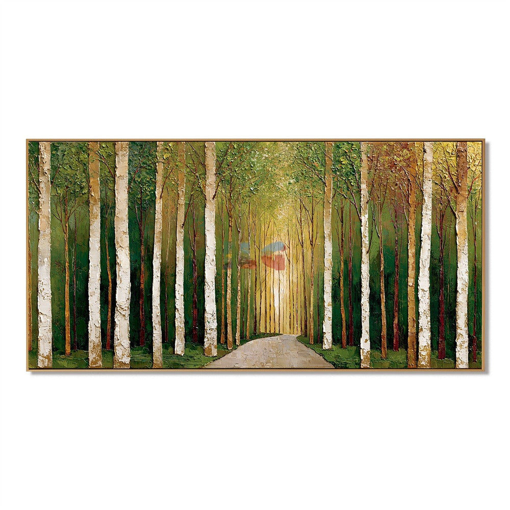 Green Birch Avenue – Landscape Wall Art hand-painted wall art