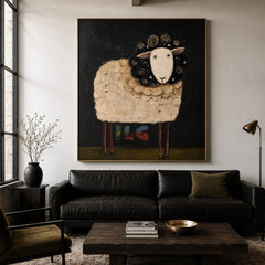 Midnight Bloom Sheep – Farmhouse Animal Wall Art