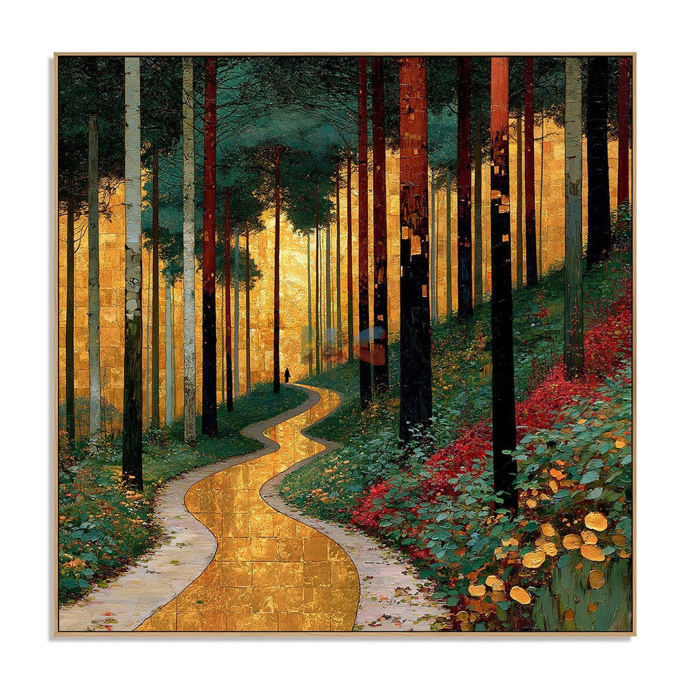 Golden Woodland Passage – Forest Landscape Textured Wall Art hand-painted wall art