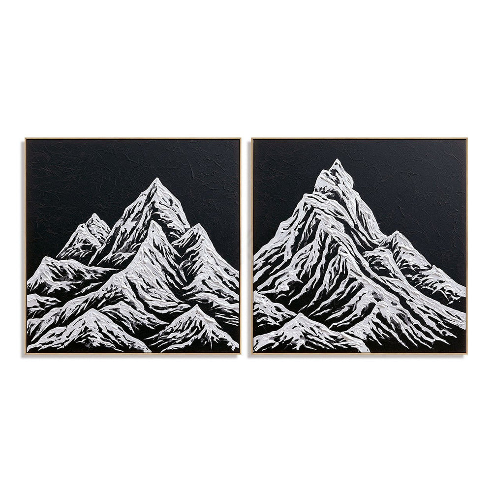 Snowline Summit Pair – Black and White Mountain Textured Wall Art hand-painted wall art