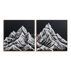 Snowline Summit Pair – Black and White Mountain Textured Wall Art hand-painted wall art