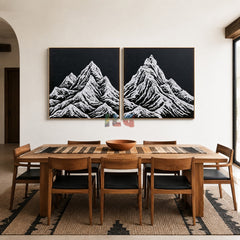 Snowline Summit Pair – Black and White Mountain Textured Wall Art