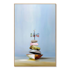 Balanced Horizon Stones – Minimalist Surreal Landscape Wall Art hand-painted wall art