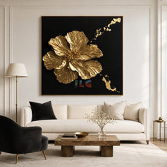 Midnight Gilded Petals – Luxury Textured Floral Wall Art