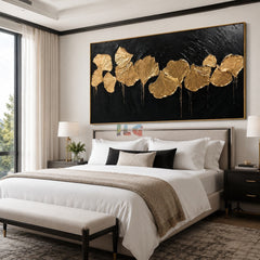 Gilded Ginkgo Rhythm – Luxury Black Gold Botanical Wall Art