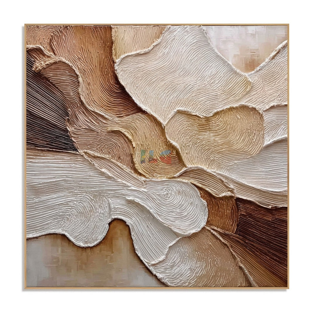 Cascading Petal Relief – Neutral Textured Botanical Wall Art hand-painted wall art
