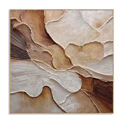 Cascading Petal Relief – Neutral Textured Botanical Wall Art hand-painted wall art