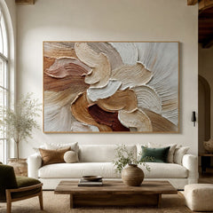 Sandstone Petal Current – Neutral Textured Botanical Wall Art