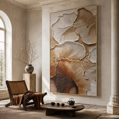 Soft Fanleaf Relief – Neutral Textured Botanical Wall Art