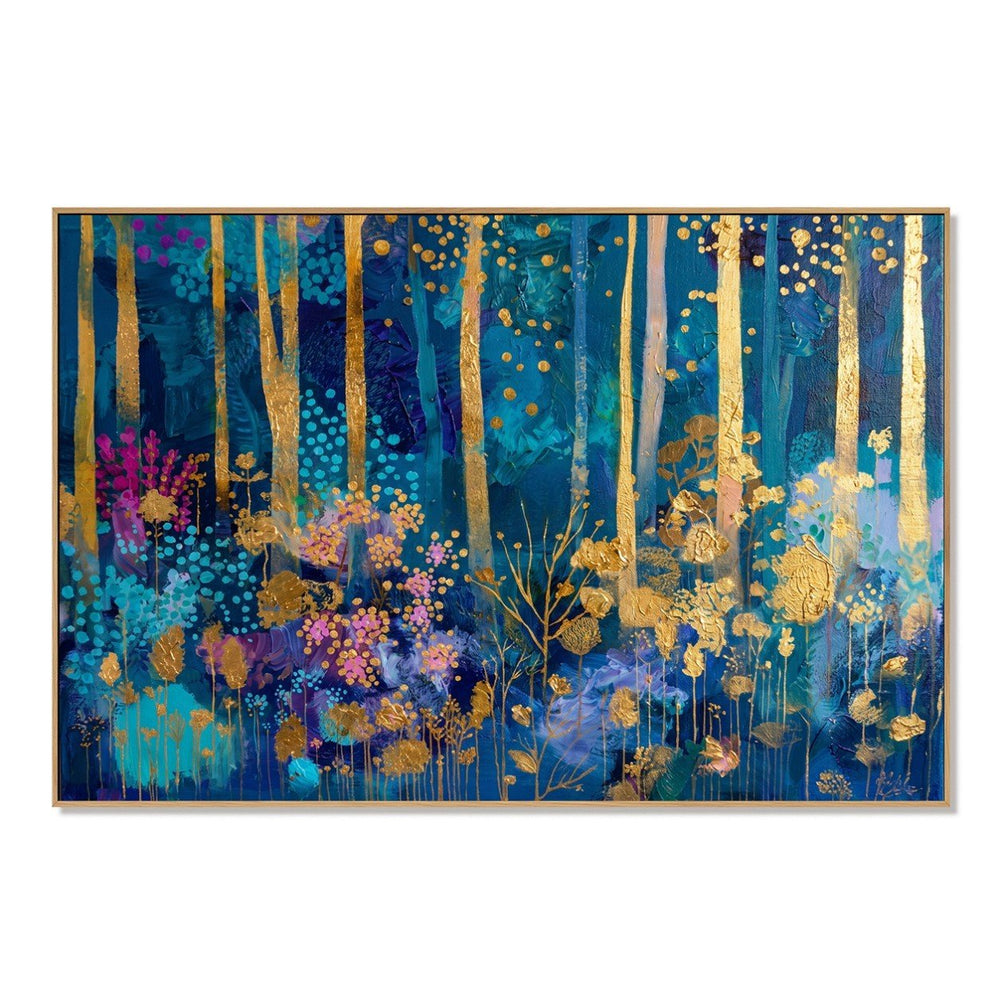 Midnight Gilded Grove – Colorful Botanical Wall Art hand-painted wall art