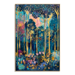 Enchanted Gilded Forest – Colorful Botanical Wall Art hand-painted wall art
