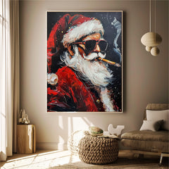 Texture Cool Santa Claus Christmas Portrait  Large Christmas Wall Art Vntage Santa Claus Holiday Decoration