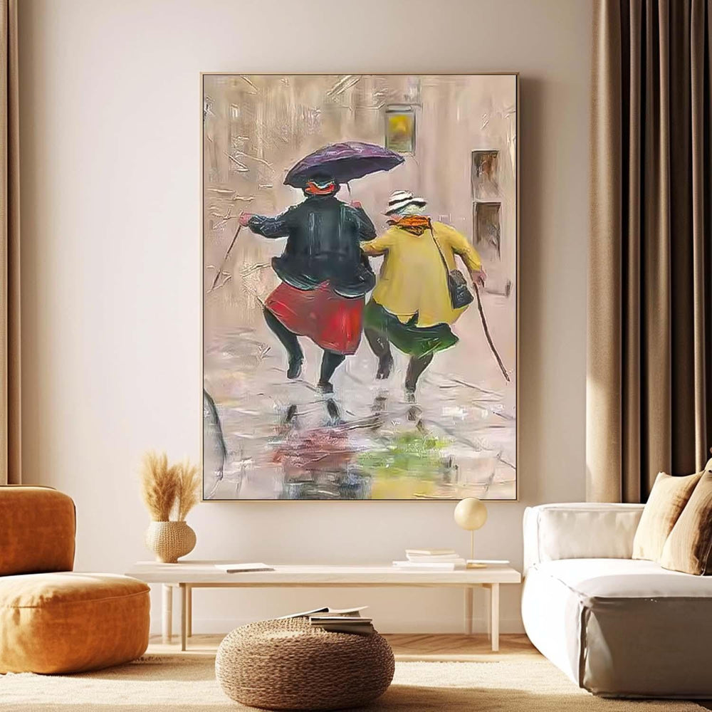 Rainy Day Cute Women Portrait Painting Original Humored Wall Art Interesting Medieval Style Art