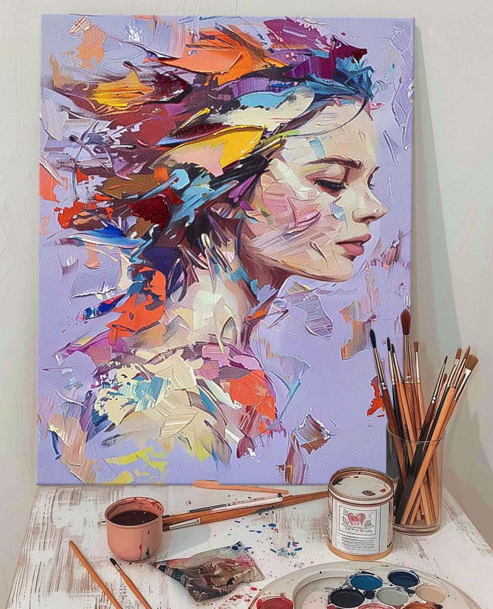 Original Wall Art Abstract beautiful Lady Painting Colorful Face Artwork Large Portrait Painting Home Decor